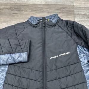 Under Armour Black Gray Boys M Loose Zip Up Insulated Quilted Puffer‎ Jacket EUC
